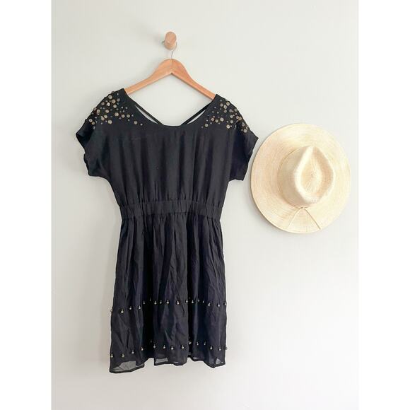 Fei for Anthropologie | Black mini dress with metal beading | Size 0 - Picture 1 of 9